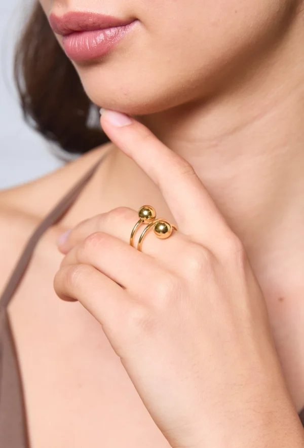 Bague Boules en Acier Or