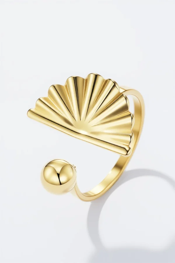 bague femme or boule et événtail en acier inoxydable Bague éventail en Acier Doré