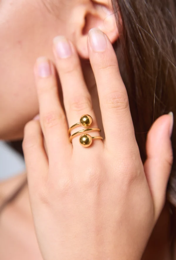 Bague Boules en Acier Or