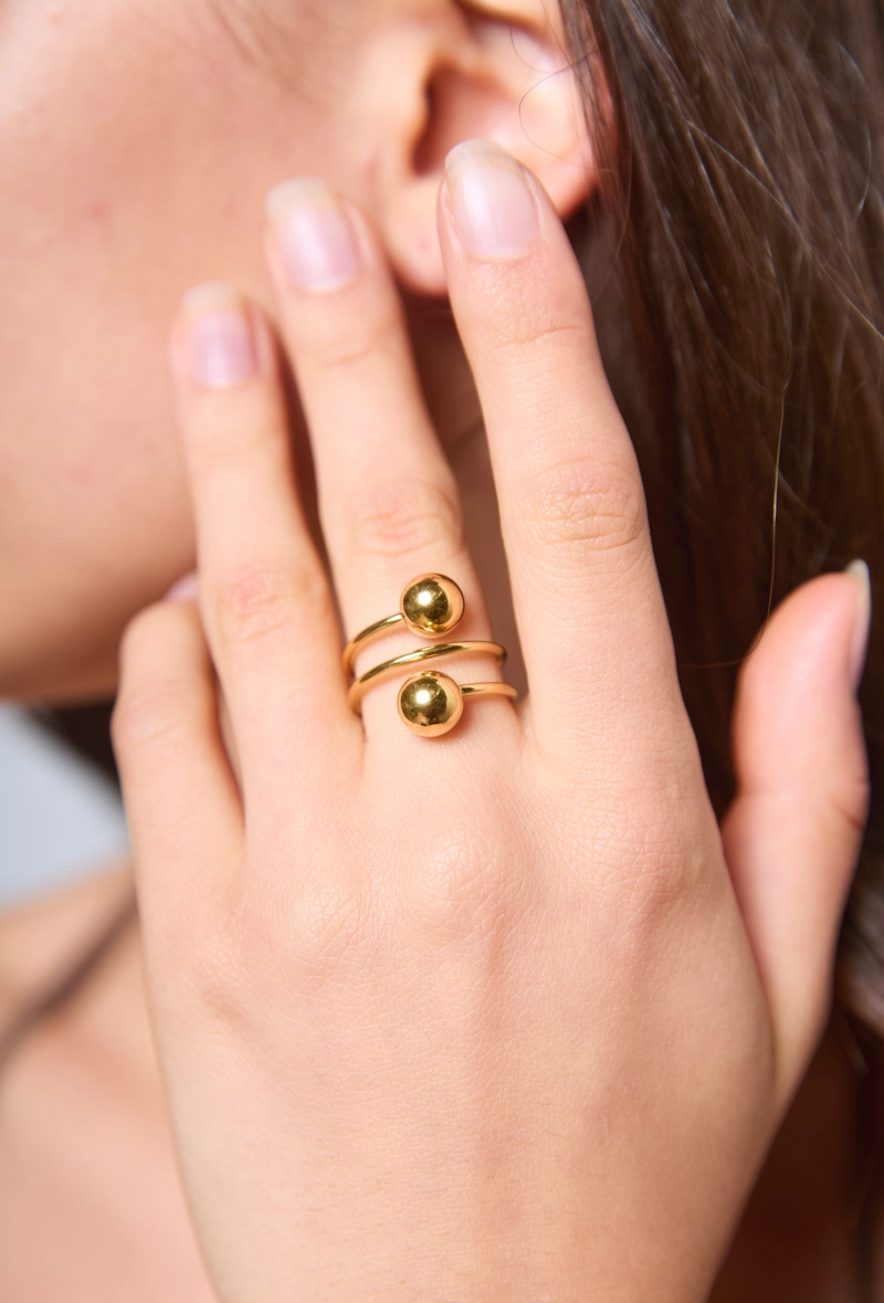 Bague Boules en Acier Or – Image 2