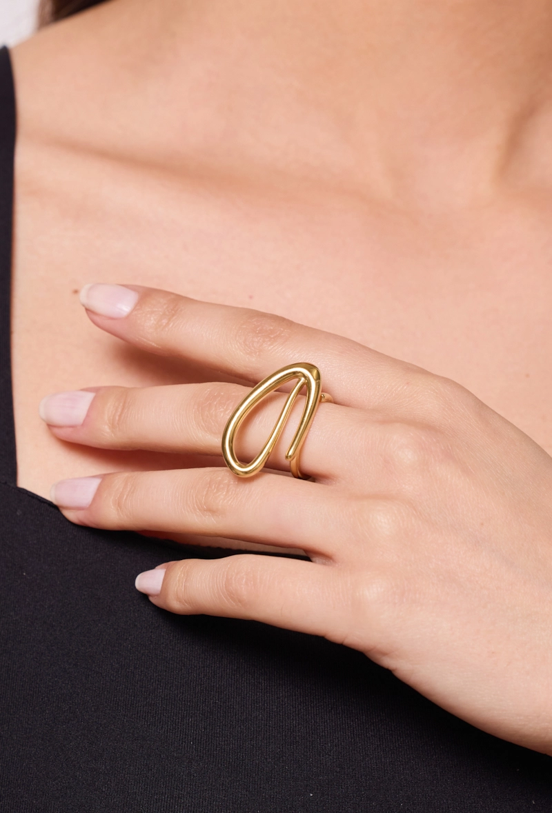 Bijou Bague Signature en Acier Doré – Image 2
