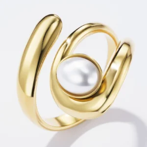 Bague Perle en Acier Doré