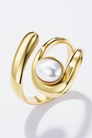 Bague Perle en Acier Doré