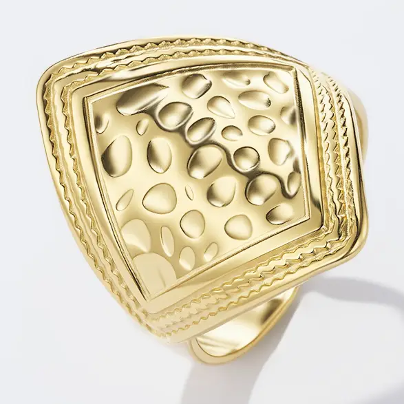 bague or femme losange acier inoxydable Bague Losange Martelé en Acier