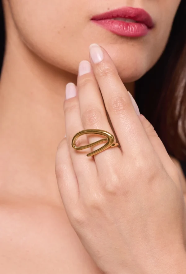 bague or femme signature en acier inoxydable Bijou Bague Signature en Acier Doré