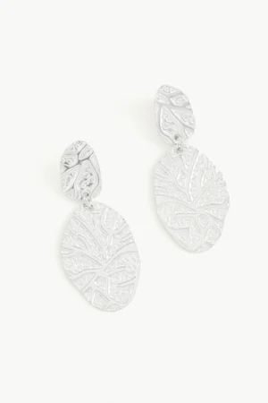 Boucles d'Oreilles Acier Feuille Martelée