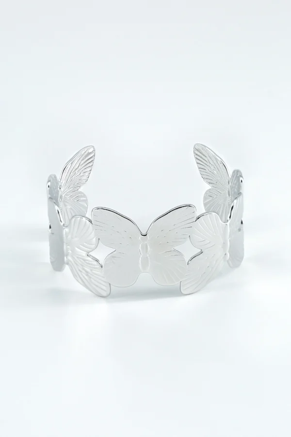 bracelet argent papillons acier inoxydable Bracelet Manchette en Acier
