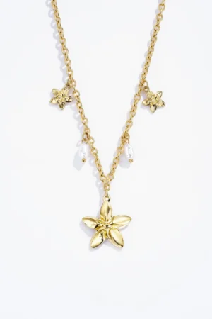 Collier Fleurs et Perles en Acier Doré